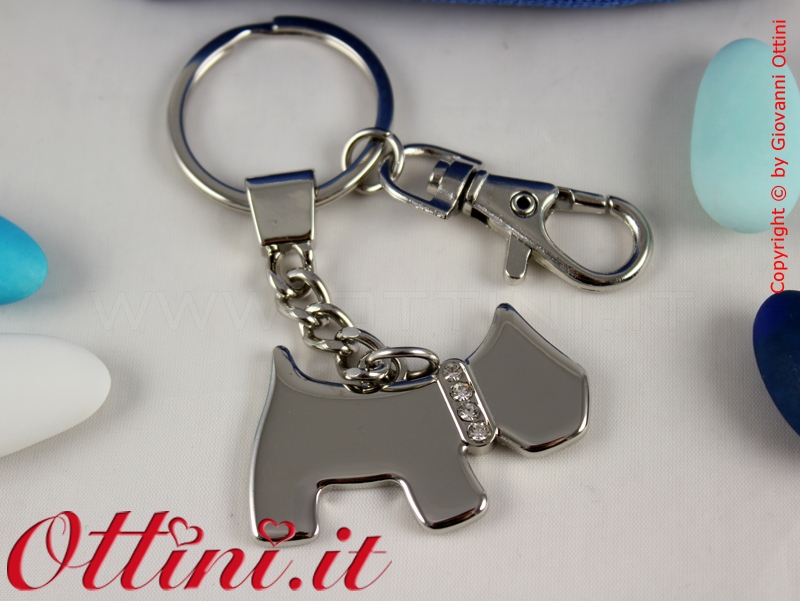 QLUX1458 Portachiavi Cagnolino Cane in metallo con cristalli