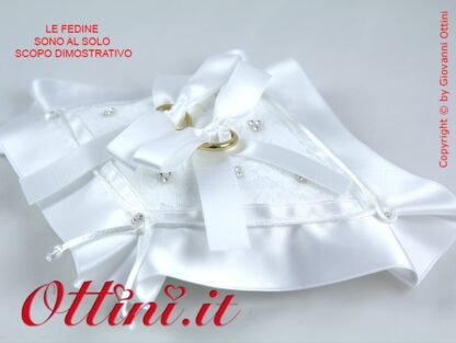 S431S Offerta Cuscino Portafedi Cuscinetto Porta Fedi nozze matrimonio Bianco Colore Seta in Raso e Strass Bianchi Made in Italy