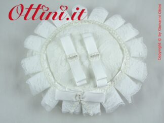 S447S Offerta Cuscino Portafedi Cuscinetto Porta Fedi Rotondo nozze matrimonio Bianco Colore Seta in Pizzo Made in Italy