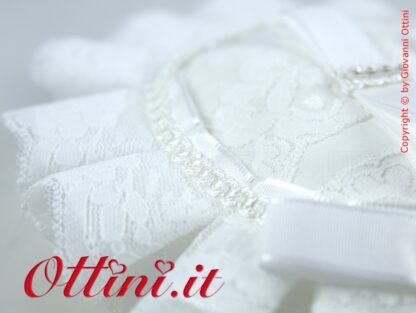 S447S Offerta Cuscino Portafedi Cuscinetto Porta Fedi Rotondo nozze matrimonio Bianco Colore Seta in Pizzo Made in Italy