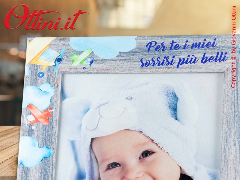 Portafoto bambino bimbo personalizzato per battesimo, comunione e cresima con trenino e automobili