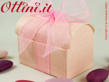 Bauletto scatolina porta confetti effetto seta per Battesimo, comunione e cresima bambina