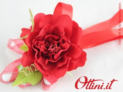 Pick Fiore portaconfetti Composizione per confezione bomboniera con racchette Portaconfetti - Fiore Ortensia rossa