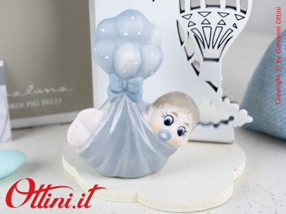 23902M Claraluna - Neonato Baby con Mongolfiera e palloncini. Bomboniera per nascita e battesimo bambino
