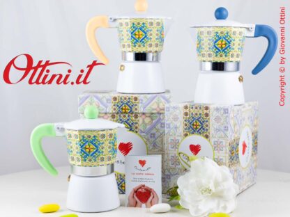 D6611 Cuorematto Caffettiera 2 tazze con stampa maioliche