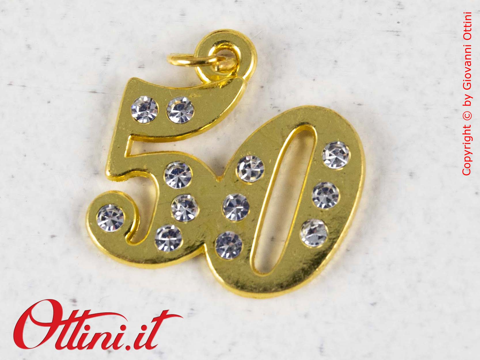 CK8537 Ciondolo Dorato 50 anni matrimonio con Strass in metallo per personalizzare sacchettini e bomboniere nozze d'oro 50° anniversario