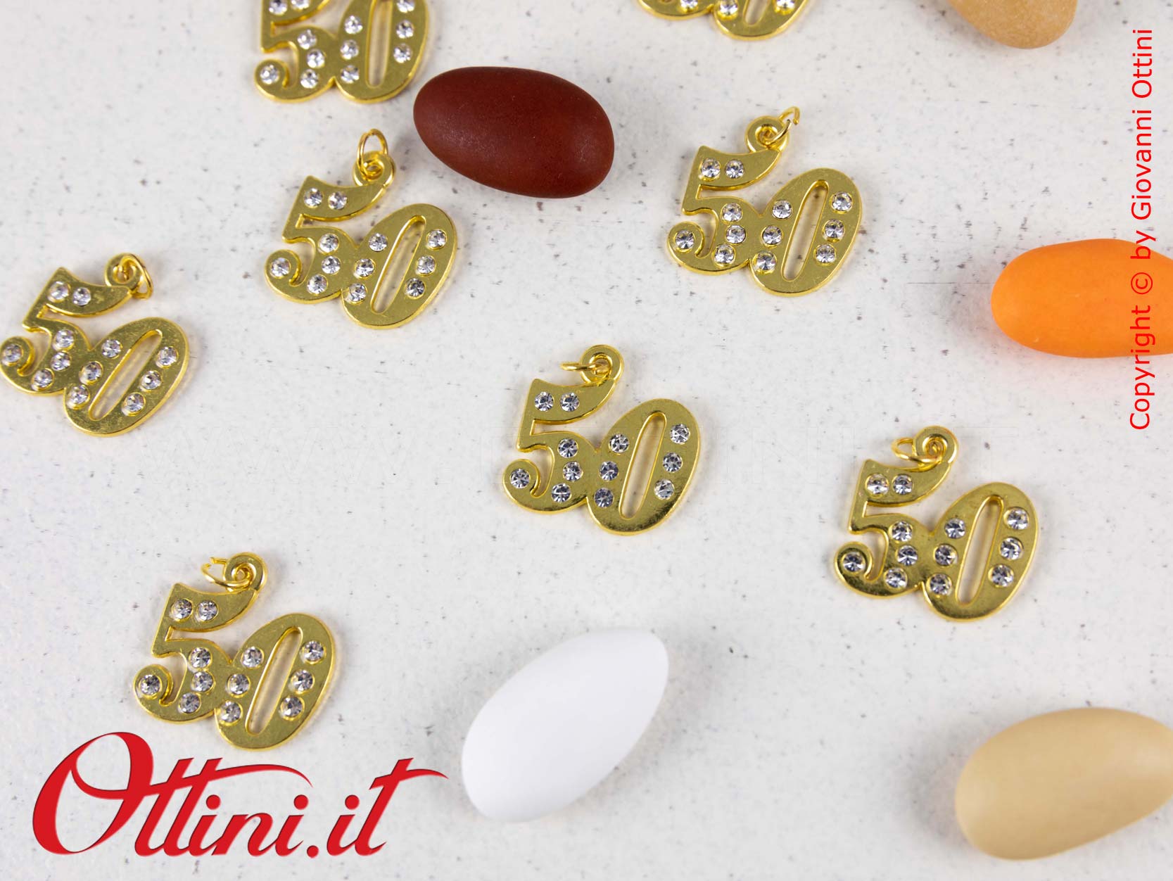 CK8537 Ciondolo Dorato 50 anni matrimonio con Strass in metallo per personalizzare sacchettini e bomboniere nozze d'oro 50° anniversario