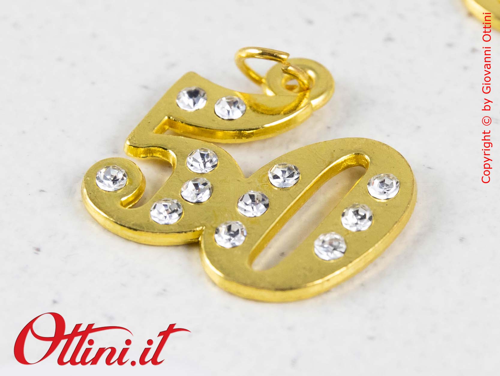 CK8537 Ciondolo Dorato 50 anni matrimonio con Strass in metallo per personalizzare sacchettini e bomboniere nozze d'oro 50° anniversario