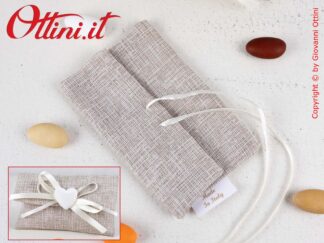 D42BG Bustina Portaconfetti in tessuto di cotone colore Beige completa di nastrino in doppio raso preinfilato. Adatta per Matrimoni e Anniversari Nozze