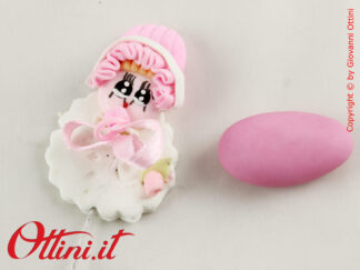 Faccina in Resina Neonata in stile fimo ideale per decorare sacchettini, scatole bomboniera, articoli da regalo Battesimo e Nascita bambina