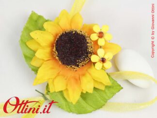 Fiorellino Soleil Girasole Singolo Grande. Composizione per decorazione sacchettini confetti, scatole bomboniera, articoli da regalo in stile estivo