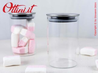TB1640 Barattolo rotondo in Vetro da 250ml con Tappo in Metallo satinato con guarnizione in silicone per chiusura ermetica.