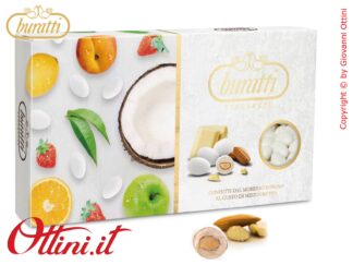 Confetti Buratti Tenerezze Frutta Mista Bianca con mandorla ricoperta di Cioccolato Bianco Aromatizzato ideali per confettate Senza Glutine