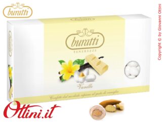 Confetti Buratti Tenerezze Bianche al Gusto di Vaniglia con mandorla ricoperta di Cioccolato Bianco ideali per confettate Senza Glutine