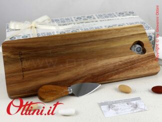24063 Claraluna - Tagliere Legno Acacia Grande con Coltellino . Bomboniere utili per la cucina e la tavola. Completo di confezione