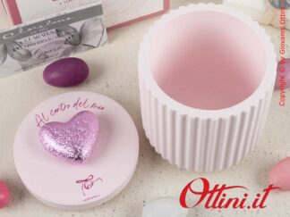 24343 Claraluna - Scatola Piccola con cuore Rosa satinato e contenitore realizzato in gesso a finitura plissè. Completa di confezione.