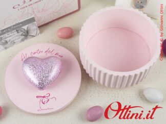 24344 Claraluna - Scatola Grande con cuore rosa satinato e contenitore realizzato in gesso a finitura plissè. Completa di confezione.