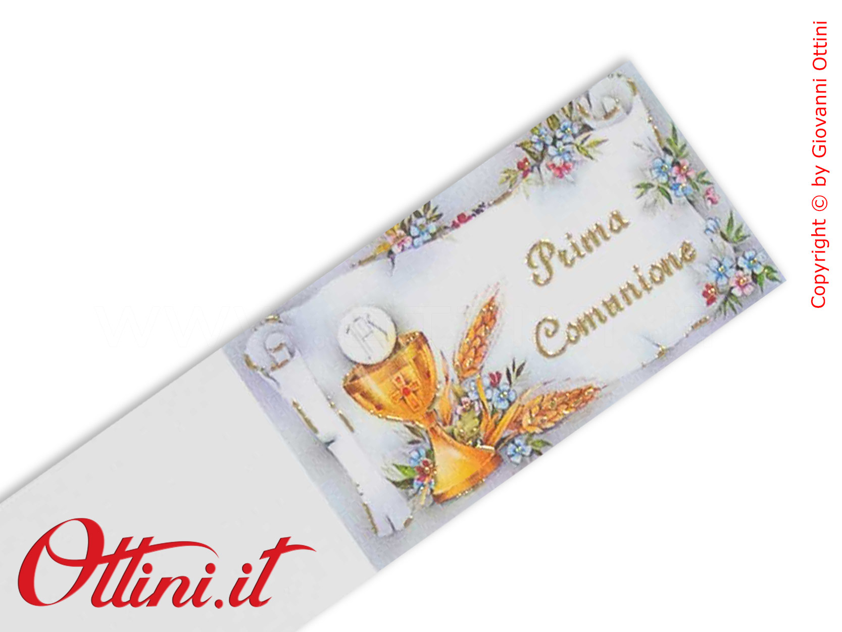 32200 - Bigliettino bomboniera di altissima qualità indicato per la prima comunione con Calice e spiga di grano, dettagli in oro a caldo.
