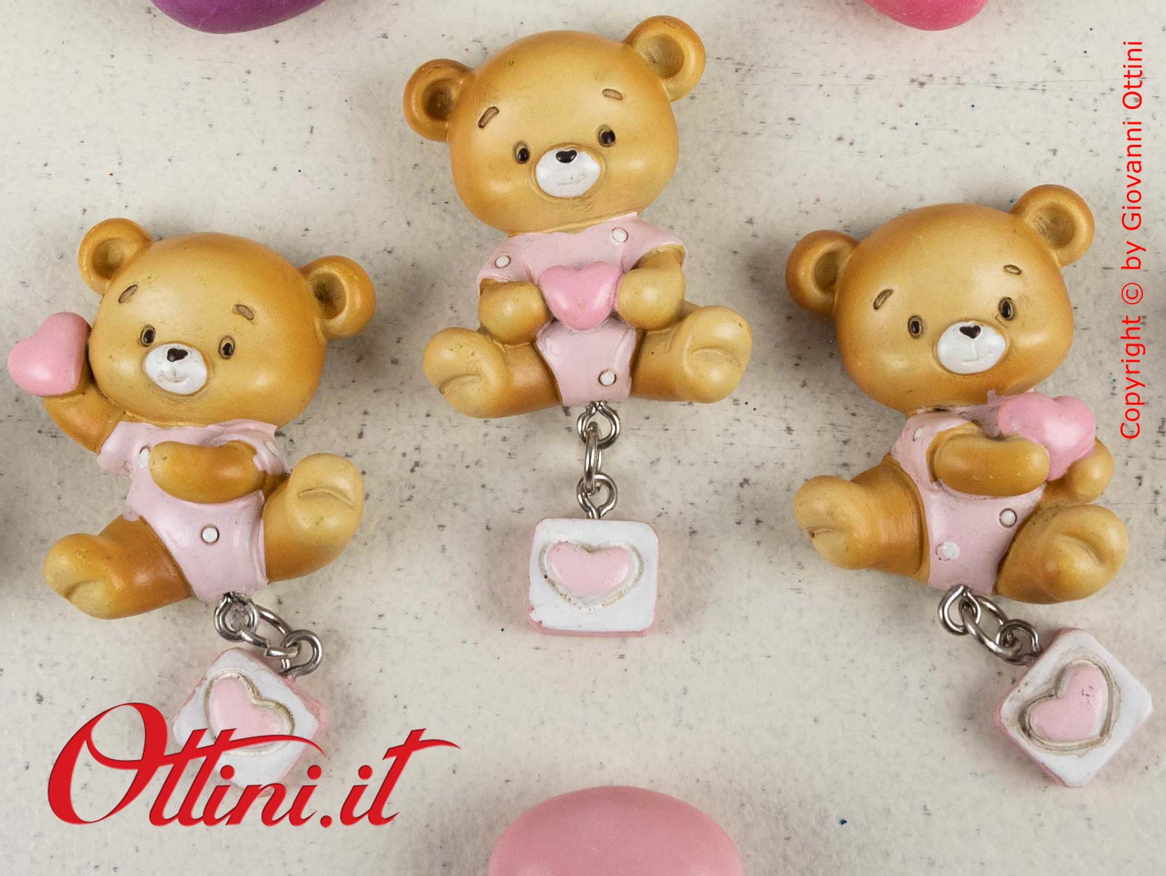 04A321 Magnete Orsetto Rosa ideale per decorazione barattoli, vasetti sacchettini e bomboniere per nascita e battesimo bambina