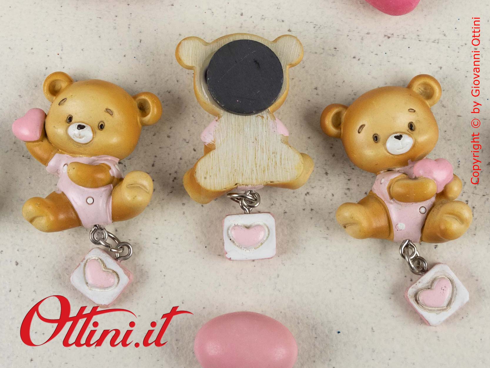 04A321 Magnete Orsetto Rosa ideale per decorazione barattoli, vasetti sacchettini e bomboniere per nascita e battesimo bambina