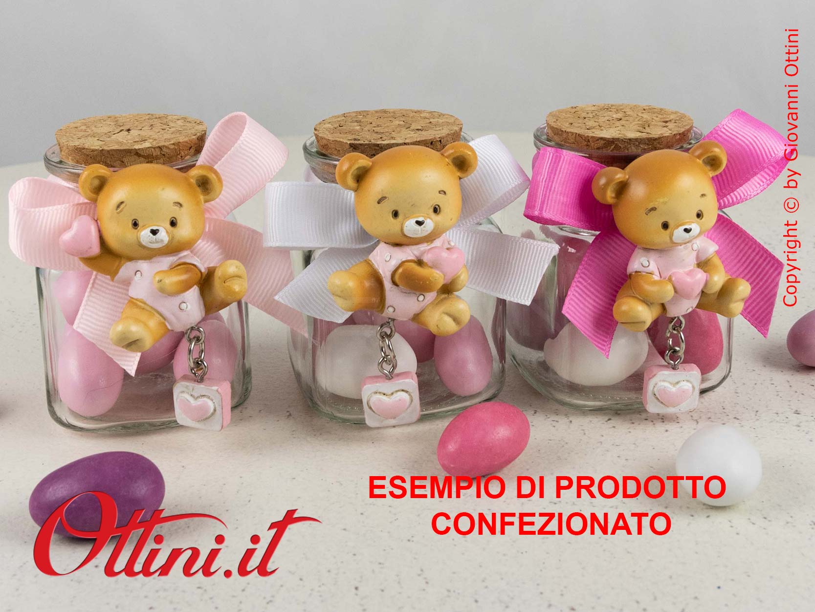 04A321 Magnete Orsetto Rosa ideale per decorazione barattoli, vasetti sacchettini e bomboniere per nascita e battesimo bambina