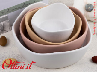 25017 Claraluna - Set Antipastiera 4 Ciotole in ceramica satinata e colori a pastello, bomboniera regalo utile per la casa e la tavola