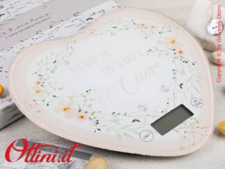 25031R Claraluna - Bilancia da cucina a forma di cuore con decoro floreale rosa, bomboniera regalo utile per la cucina e la casa ideale per matrimonio
