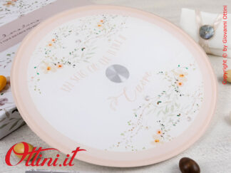 25032R Claraluna - Vassoio Girevole con decoro floreale rosa, bomboniera regalo utile per la cucina e la casa ideale per matrimonio