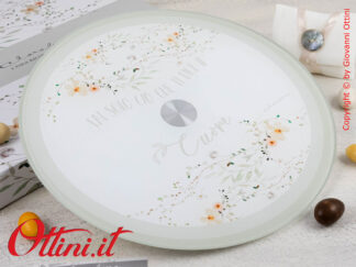 25032R Claraluna - Vassoio Girevole con decoro floreale rosa, bomboniera regalo utile per la cucina e la casa ideale per matrimonio
