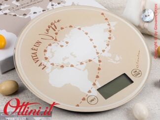 25041 Claraluna - Bilancia da cucina tonda con decoro viaggio, bomboniera regalo utile per la cucina e la casa ideale per matrimonio