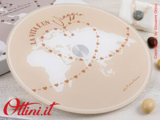 25042 Claraluna - Vassoio Girevole con decoro a tema viaggio, bomboniera regalo utile per la cucina e la casa ideale per matrimonio