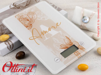 25061 Claraluna - Bilancia da cucina rettangolare Amore, bomboniera regalo utile per la cucina e la casa, ideale come bomboniera per matrimonio