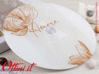 25062 Claraluna - Vassoio Girevole in vetro con la scritta amore, bomboniera regalo utile per la cucina e la tavola, ideale come bomboniera per matrimonio