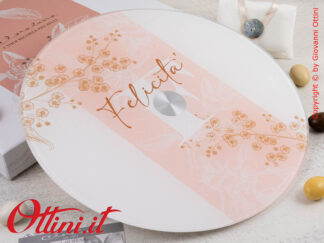 25064 Claraluna - Vassoio Girevole in vetro con la scritta Felicità, regalo utile per la cucina e la tavola, ideale come bomboniera per matrimonio