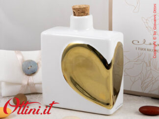 25076 Claraluna - L'Oliera Cuore Gold in porcellana bianca di Claraluna è una bomboniera elegante e utile in cucina o a tavola, ideale per matrimonio