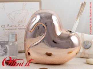 25124 Claraluna - il diffusore Cuore Grande Oro Rosa è una bomboniera moderna utile, completa di kit essenza bastoncini e profumo, ideale per matrimonio
