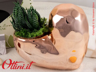 25141P Claraluna - Il Vaso Cuore Oro verticale con piantina grassa è una bomboniera ecologica, naturale, simbolo della vita. Bomboniera per Matrimonio