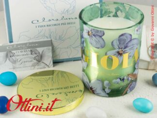 24166 Claraluna - Candela profumata Gioia color Verde al profumo di Lavanda 210gr completa di astuccio e confezione. Bomboniera romantica matrimonio.