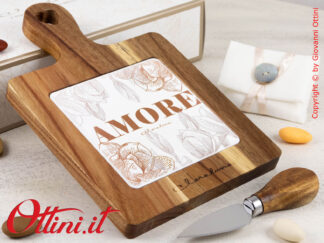 25057C Claraluna - Tagliere in Legno massello color noce con la scritta Amore con coltellino, elegante e utile a tavola, ideale bomboniera per matrimonio