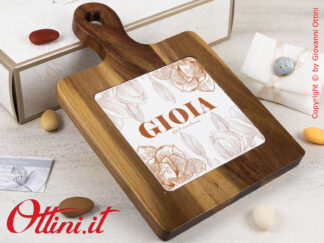 25058 Claraluna - Tagliere in Legno massello color noce con la scritta GIOIA è un regalo elegante e utile a tavola, ideale bomboniera per matrimonio