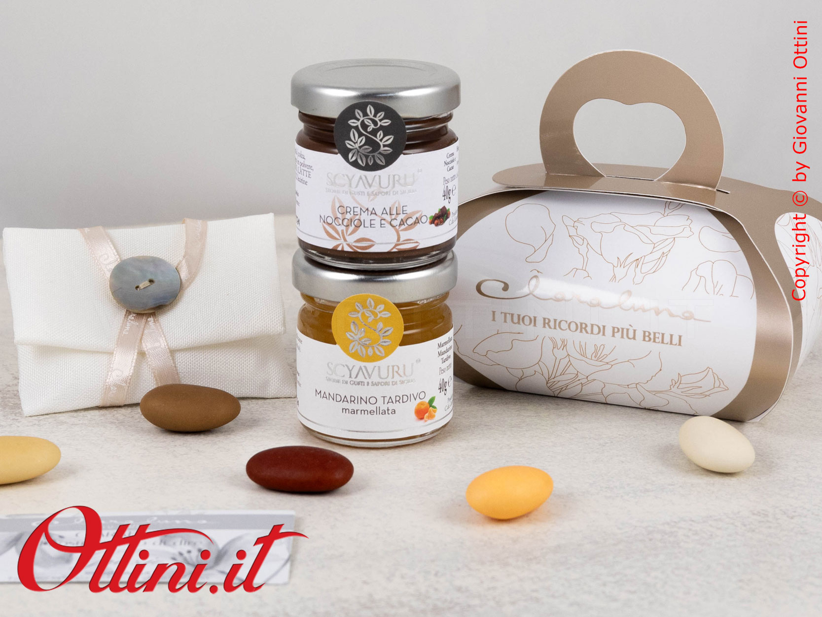 25085 Claraluna - Bomboniera Gastronomica Vasetto di Marmellata al Mandarino + Crema Nocciola. Ideale come bomboniera per Matrimonio comunione cresima