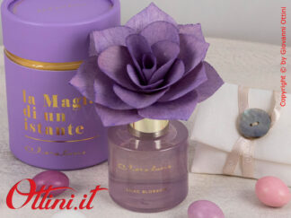 25152F Claraluna - Il diffusore Viola con fiore in legno è completo di astuccio e confezione. Bomboniera elegante e utile per Matrimonio e anniversari.