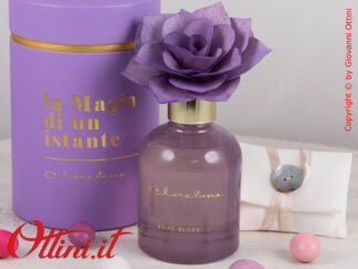25162F Claraluna - Il diffusore Grande Viola con fiore in legno è completo di astuccio e confezione. Bomboniera utile per Matrimonio e anniversari.
