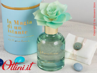 25163F Claraluna - Il diffusore Grande Azzurro con fiore in legno è completo di astuccio e confezione. Bomboniera utile per Matrimonio e anniversari.