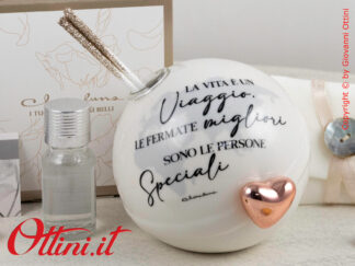 25204 Claraluna - Il diffusore Mondo con Cuore Oro Rosa è un profumatore per ambienti moderno, una bomboniera dedicata agli amanti dei viaggi.