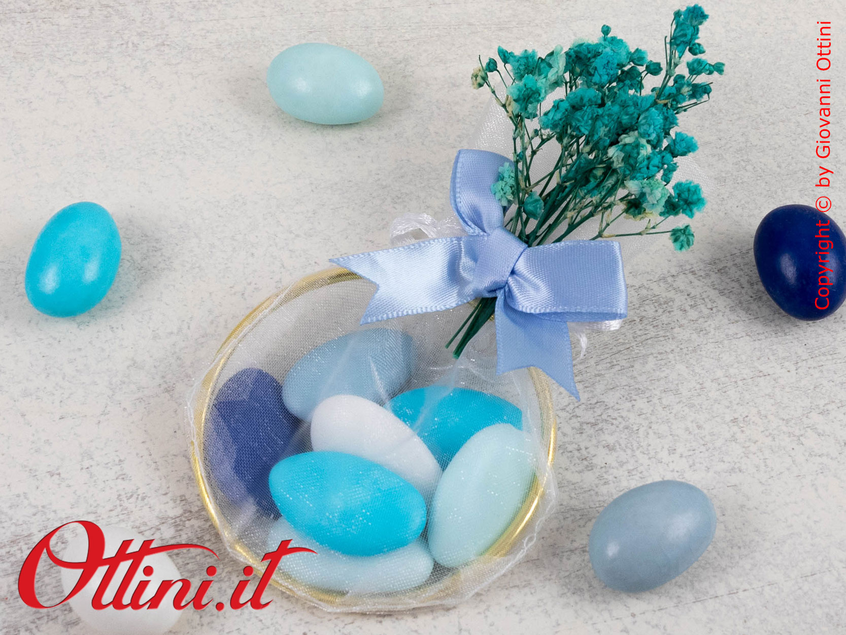25252 Claraluna - Il porta confetti con fiori secchi azzurri è un sacchettino elegante, completo e pronto all'uso, ideale anche come segnaposto