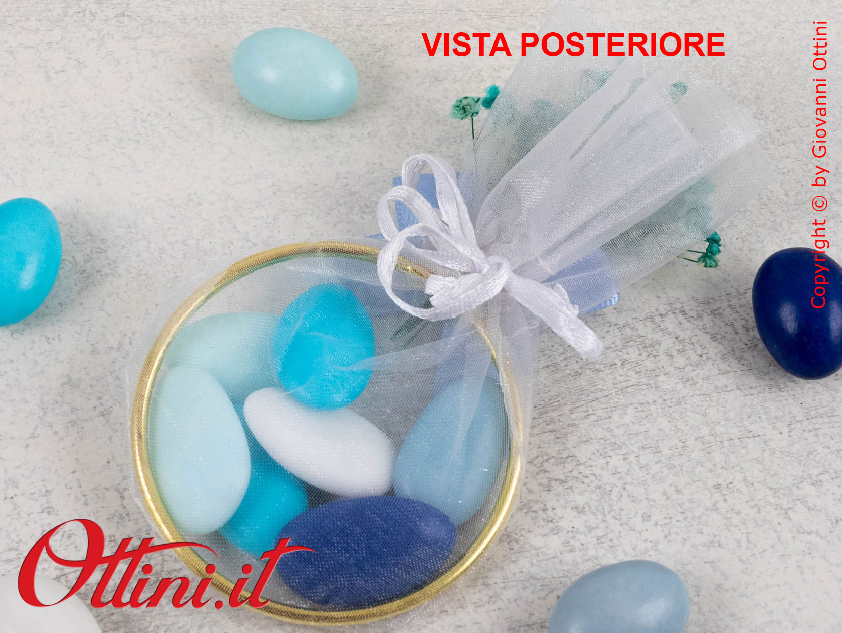 25252 Claraluna - Il porta confetti con fiori secchi azzurri è un sacchettino elegante, completo e pronto all'uso, ideale anche come segnaposto