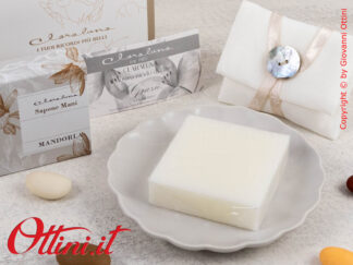 25271 Claraluna - Piattino porcellana Avorio con scritta Amore e sapone profumato alla Mandorla, bomboniera utile per matrimonio