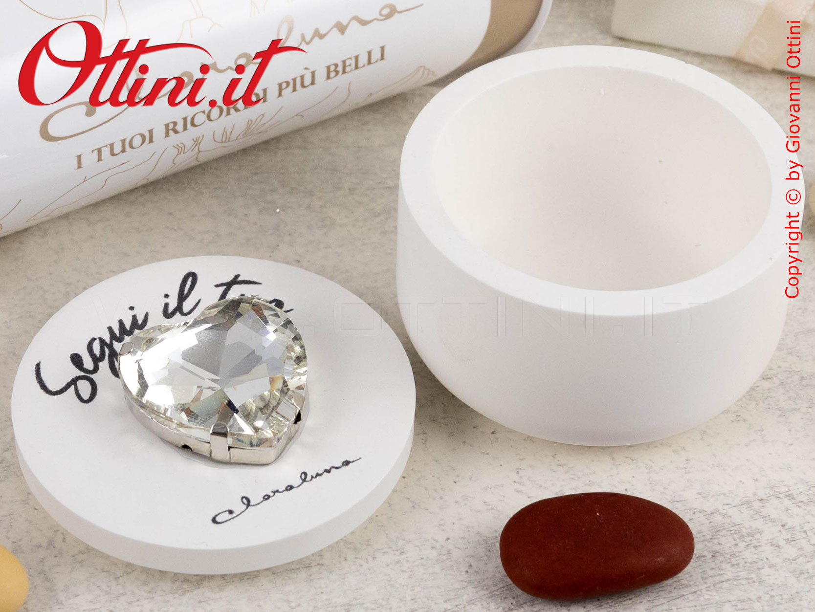 25329 Claraluna - La scatolina in Gesso con cuore silver è un portagioie elegante, una bomboniera dalla linea rustica e romantica, elegante ed economica