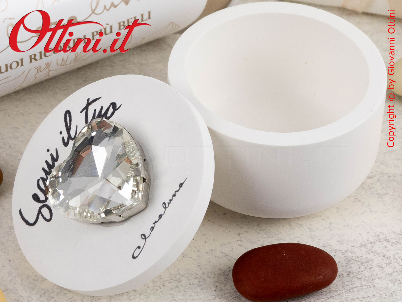 25329 Claraluna - La scatolina in Gesso con cuore silver è un portagioie elegante, una bomboniera dalla linea rustica e romantica, elegante ed economica